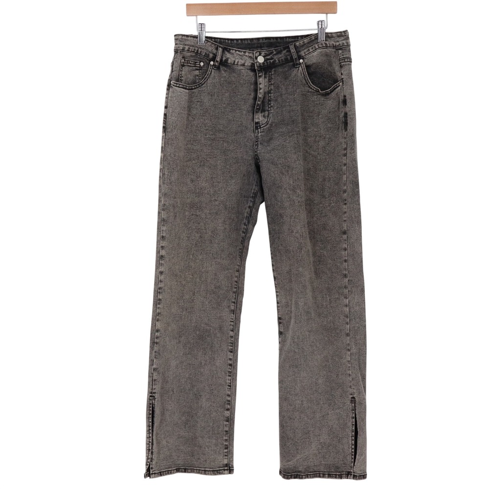 Unbranded Jeans Womens XL Straight Leg Gray Acid Wash Side Slit Denim Excellent